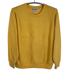 Pusheen Women’s Embossed Crewneck Sweater in Bright Yellow Size Medium